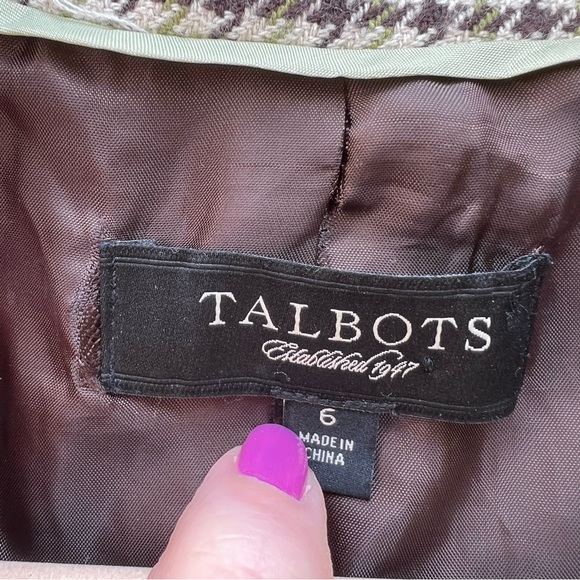 Talbots Tweed Green and Brown Blazer Jacket Fall - Picture 7 of 12